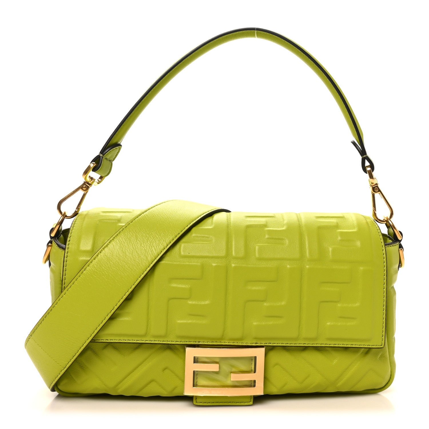 Fendi Nappa FF 1974 Embossed Baguette Wasabi