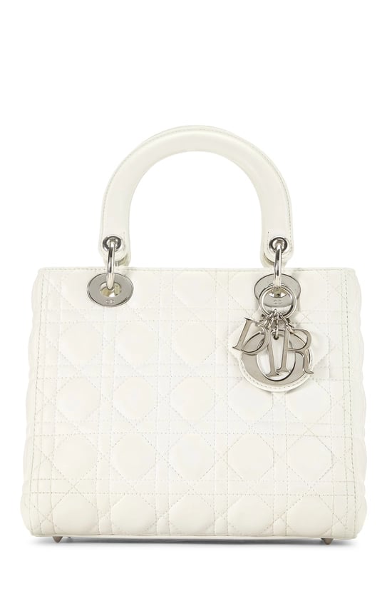 Dior White Cannage Quilted Lambskin Lady Dior Medium