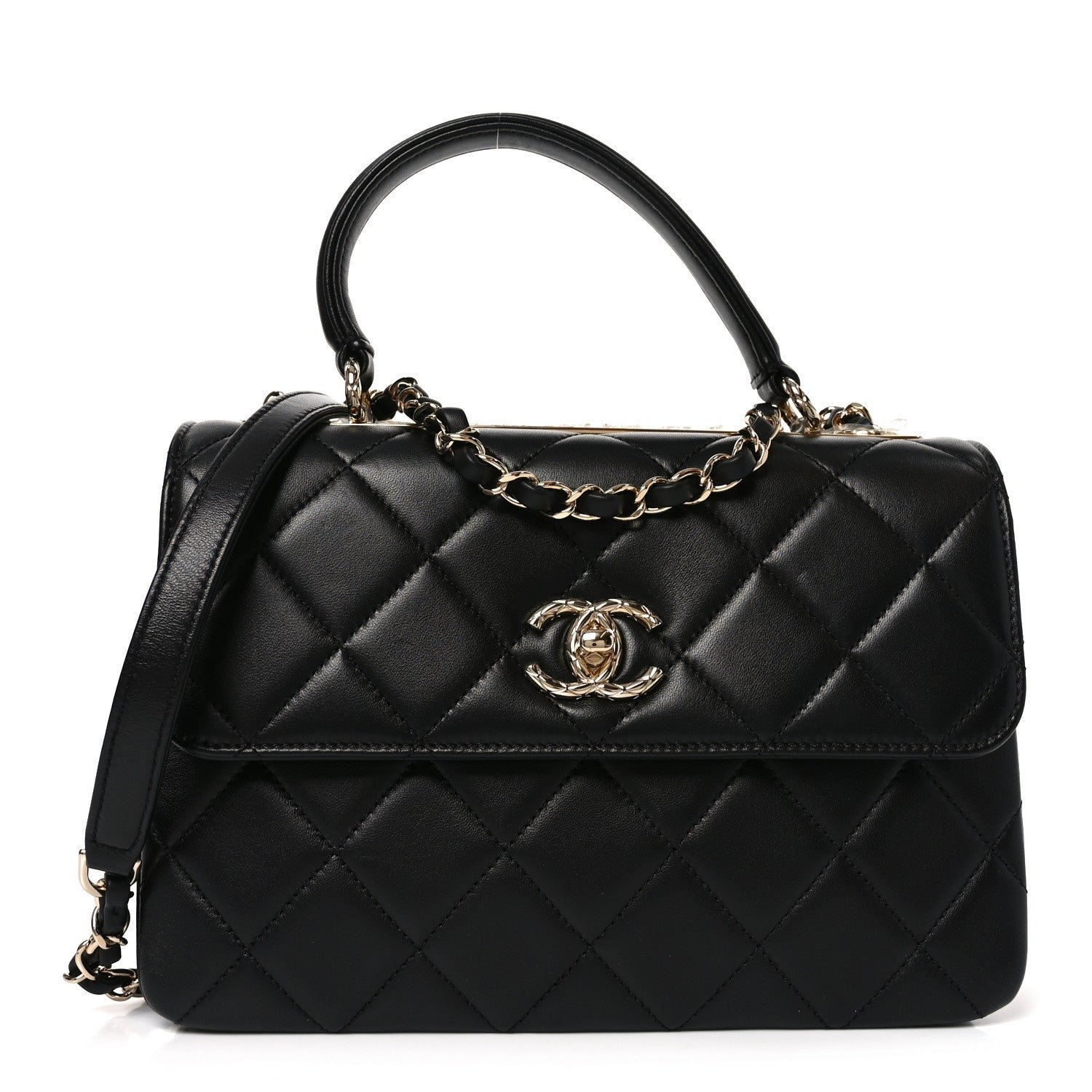 Chanel Lambskin Quilted Small Trendy CC Flap Dual Handle Bag Black
