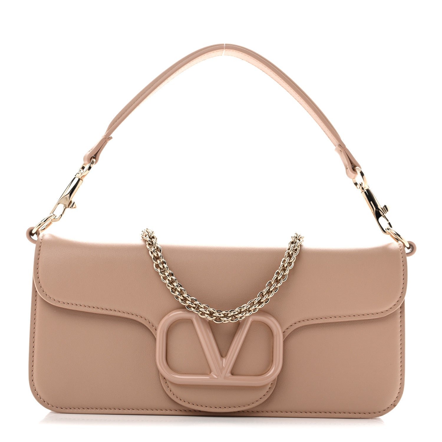Calfskin Enamel Vlogo Loco Shoulder Bag Rose Cannelle