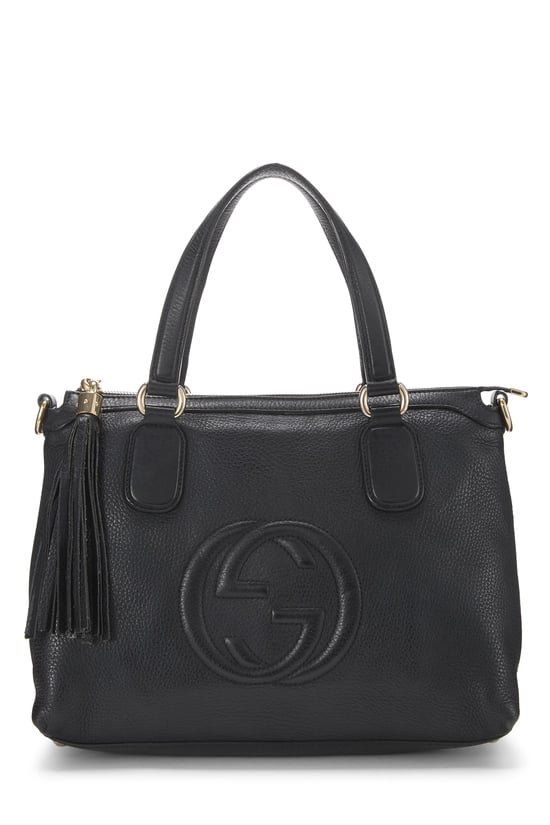 Black Grained Leather Soho Top Handle Tote