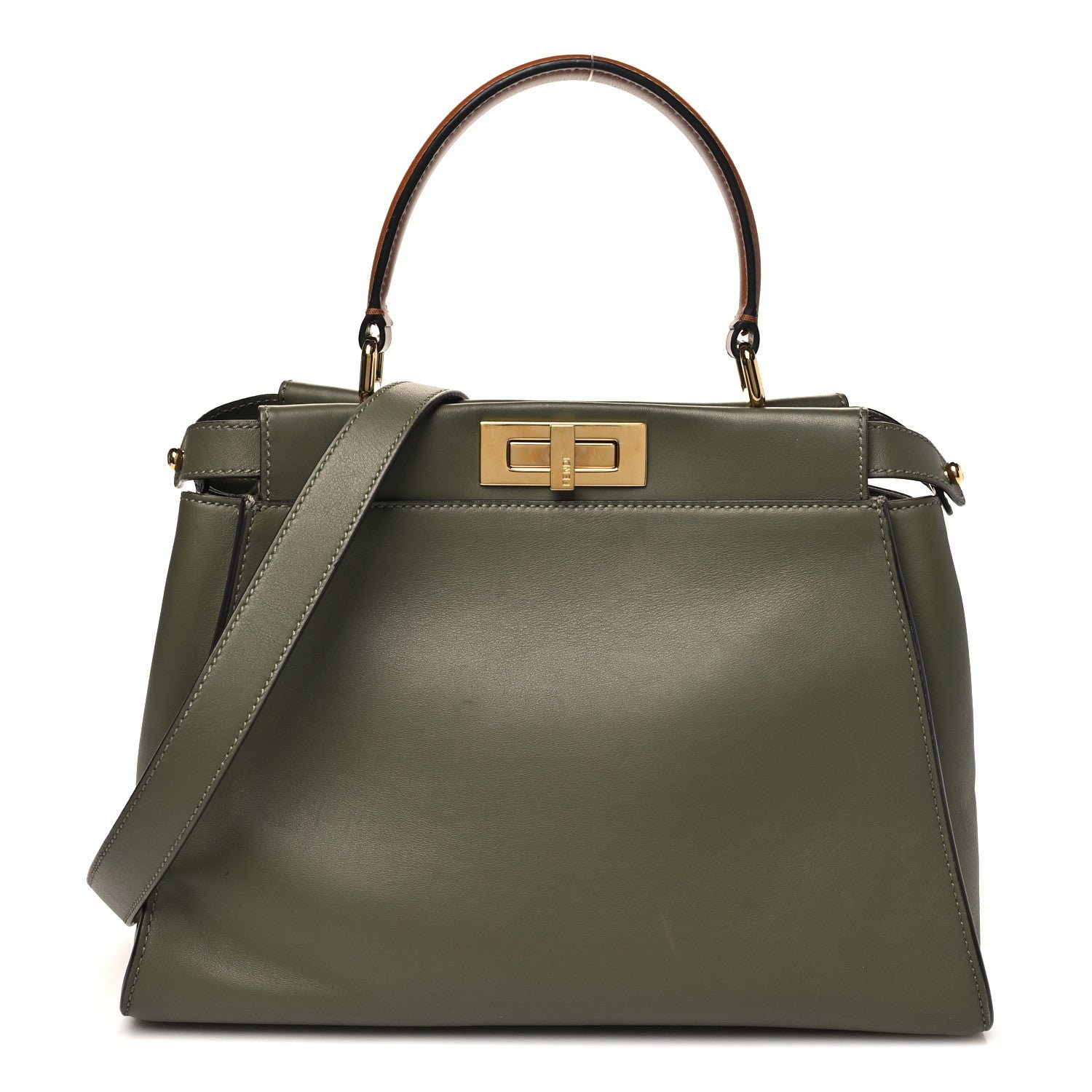 Fendi Vitello Seta Light Aura Shiny Nappa Medium Peekaboo I SEE U Satchel Equatore Cuoio