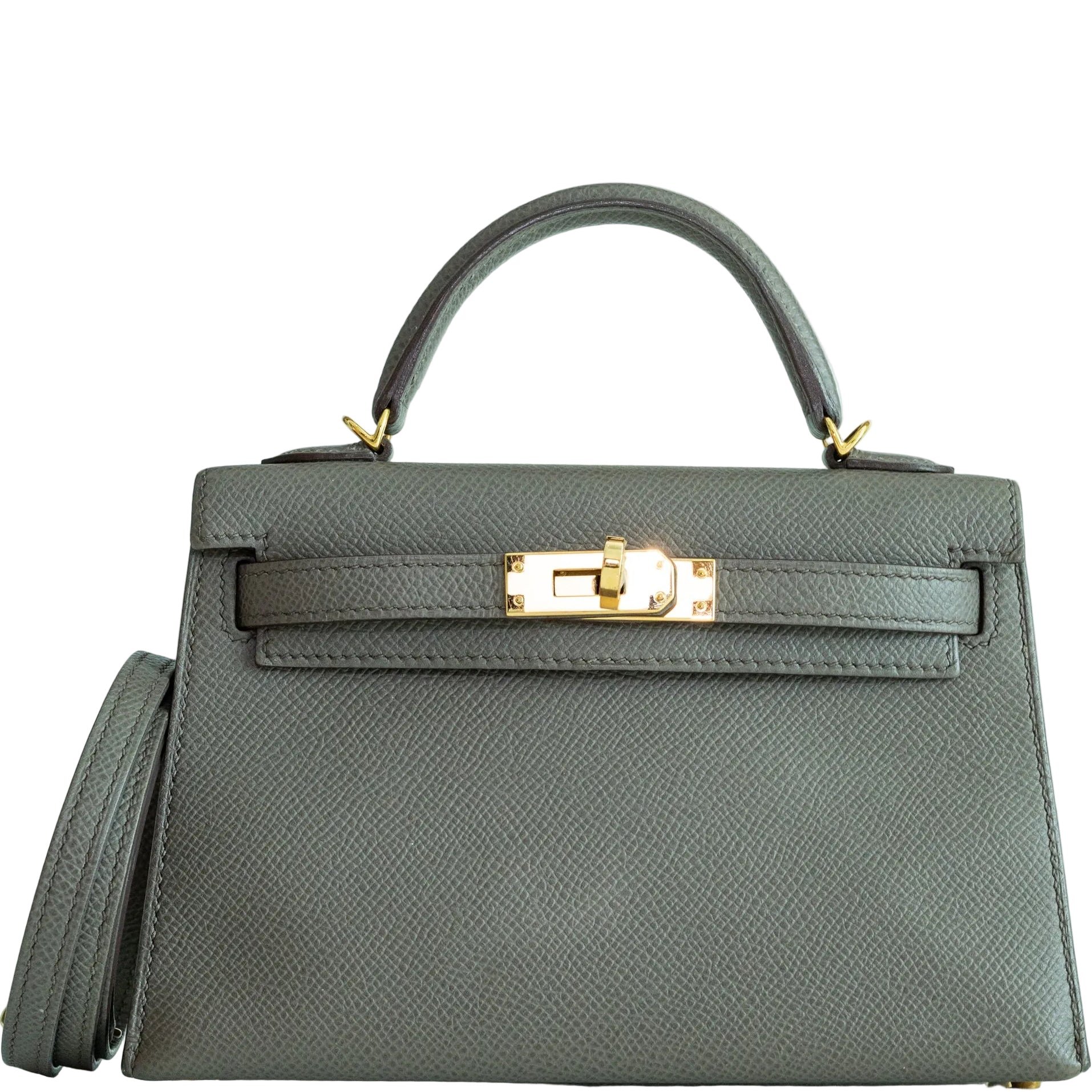Hermès Mini Kelly II Sellier Etain Epsom Gold Hardware
