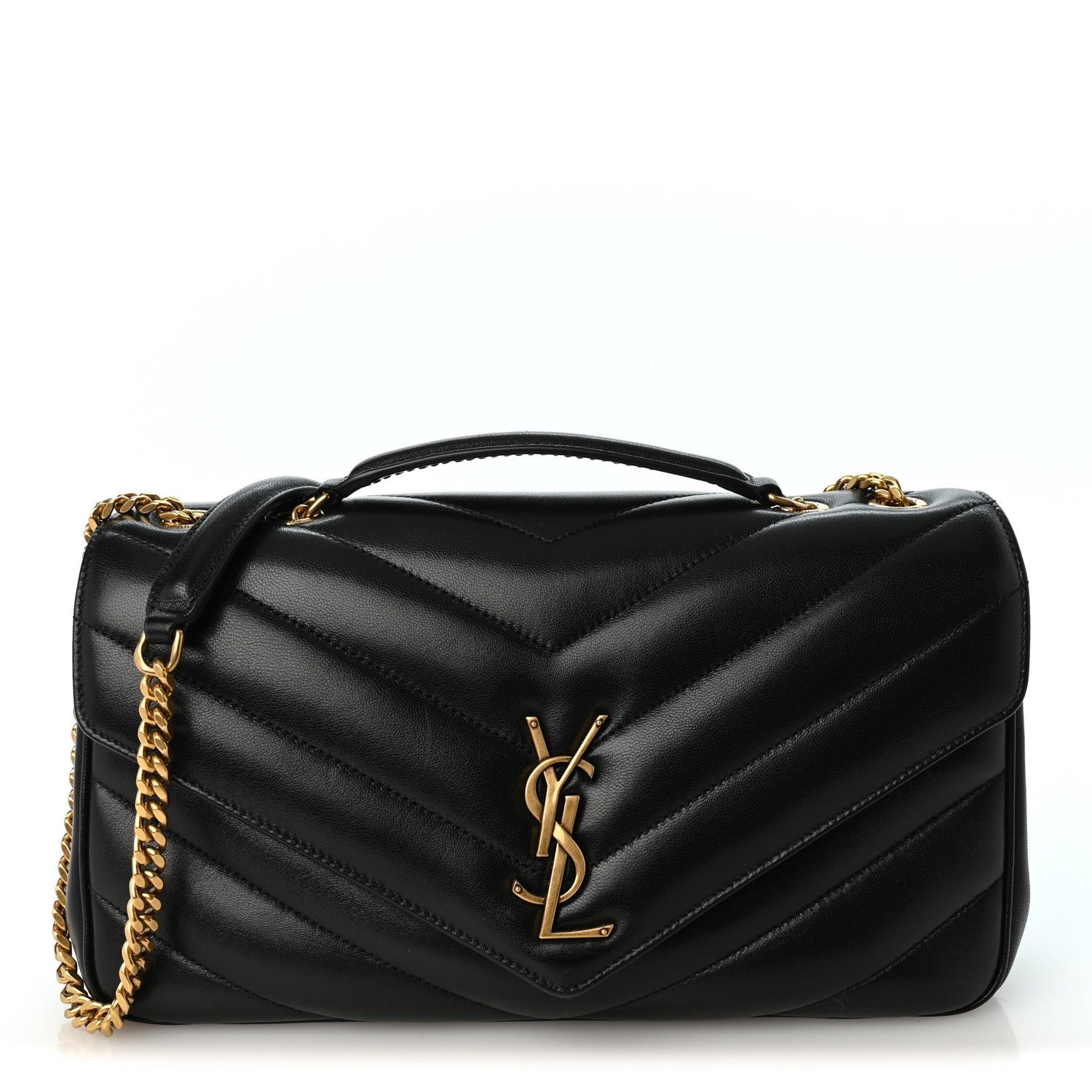 Saint Laurent Lambskin Matelasse Chevron Medium Loulou Black