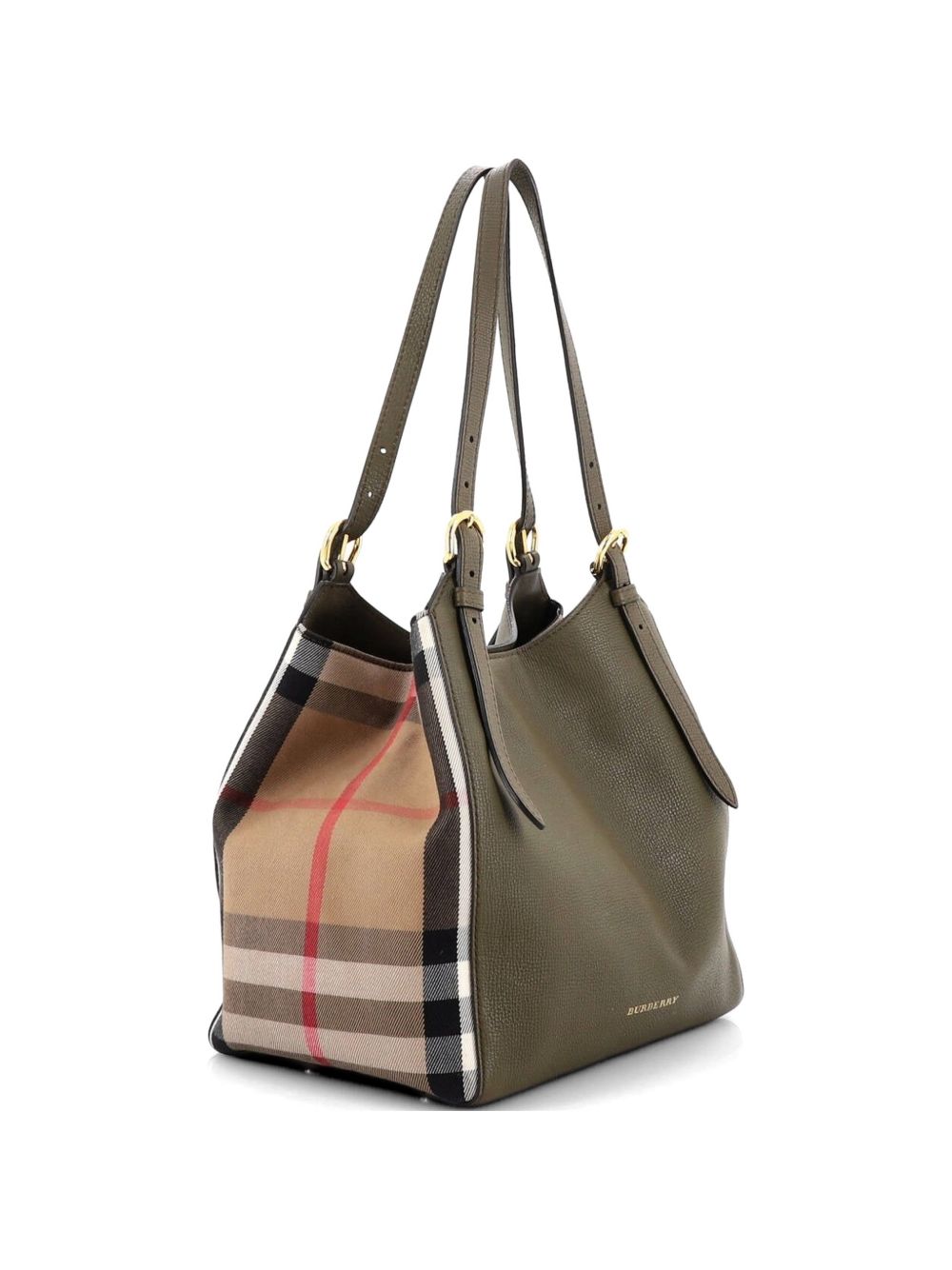Canterbury Leather and House Check Canvas Medium tote bag