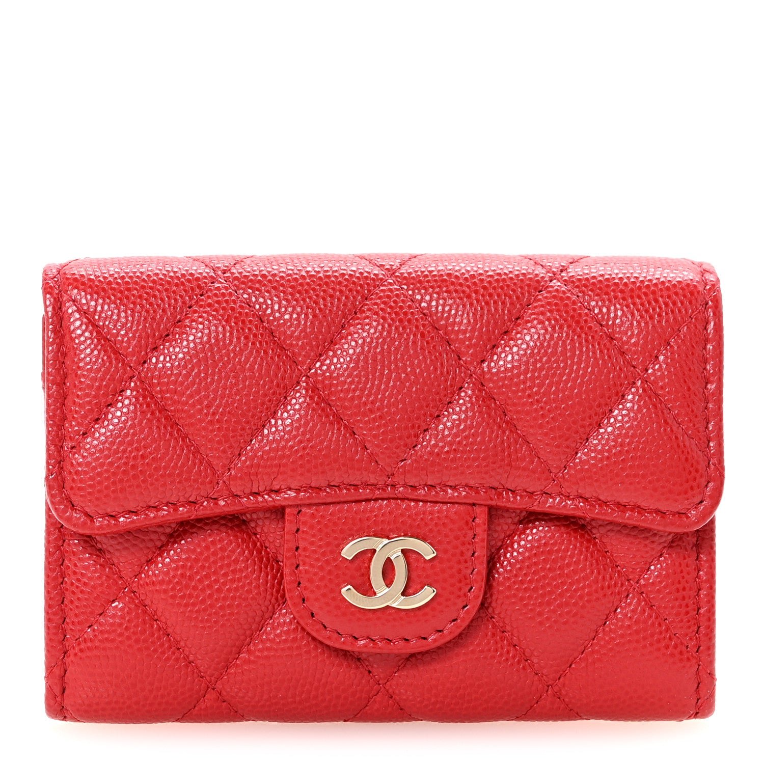 Chanel Caviar Quilted Flap Card Holder Wallet Red