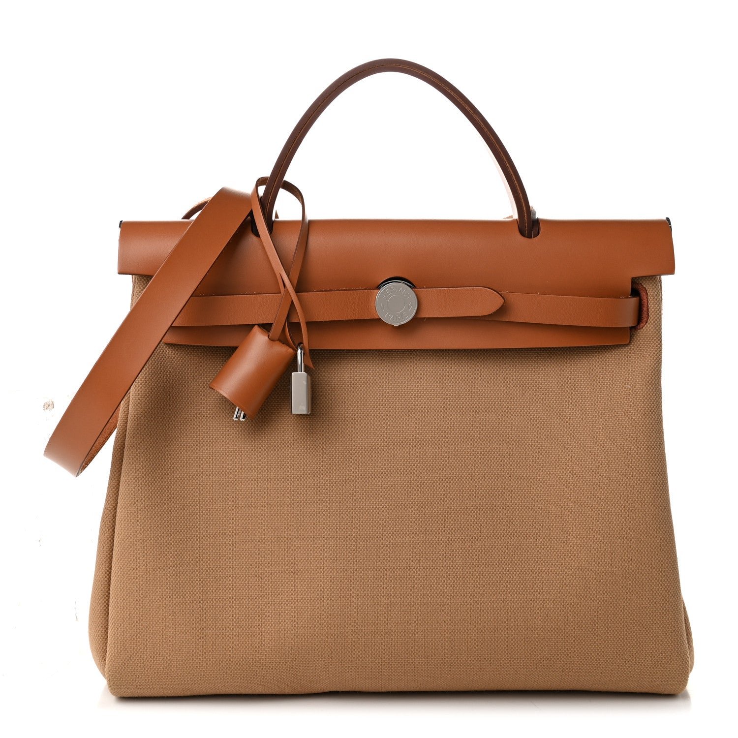 Hermes Military Toile Vache Hunter Herbag Zip Retourne 31 PM Chai Fauve