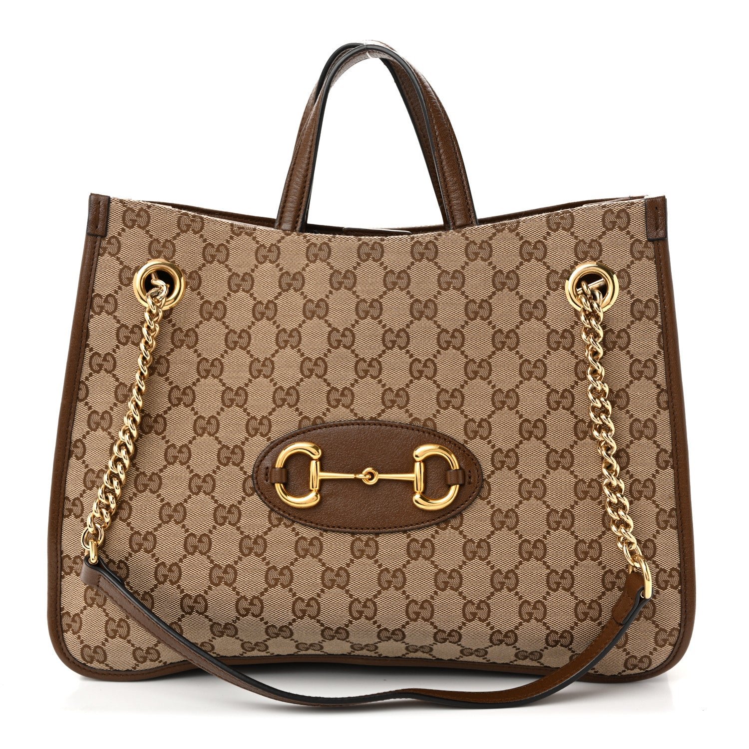 Gucci Monogram Calfskin Large Horsebit 1955 Tote Bag Beige Brown Sugar