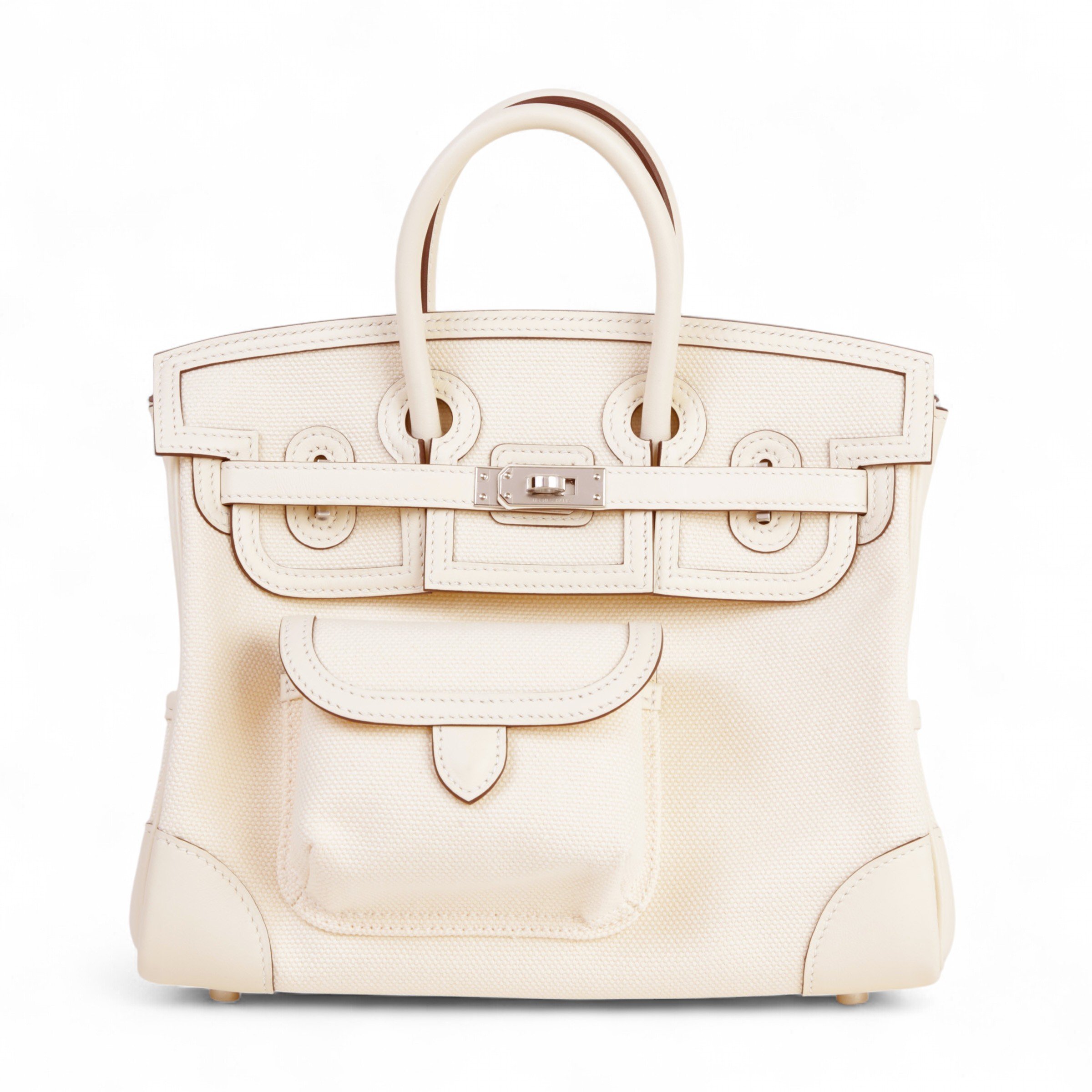 Hermes Unused ( Rank NS ) HERMÈS Birkin Cargo 25 Nata (I2) Toile H canvas Swift Palladium hardware Z (2021)