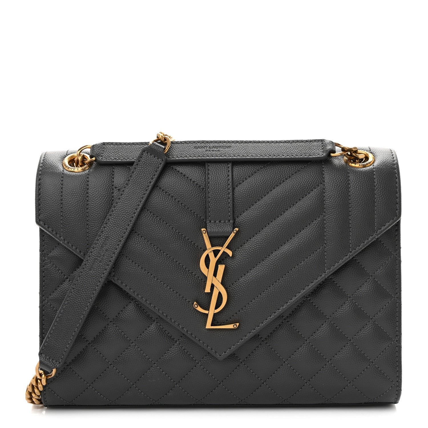 Saint Laurent Grain De Poudre Textured Mixed Matelasse Triquilt Medium Monogram Satchel Pebble