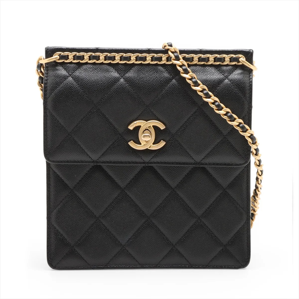 Chanel Matelasse Caviar Skin Chain Shoulder Bag Black Gold Metal Fittings random
