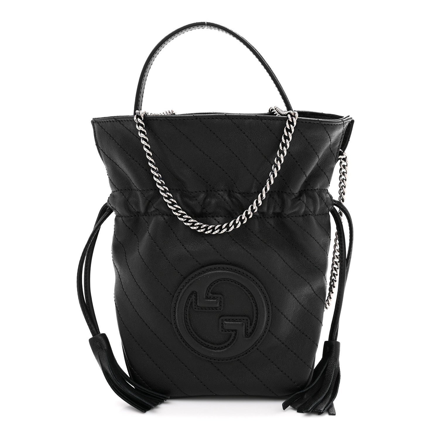 Gucci Sakai Be Green Calfskin Diagonal Stitched Mini Blondie Bucket Bag Black