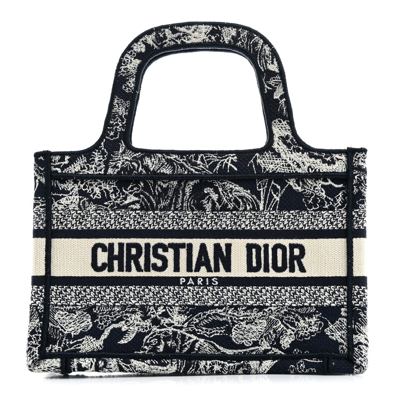 Christian Dior Canvas Embroidered Mini Toile De Jouy Book Tote Blue
