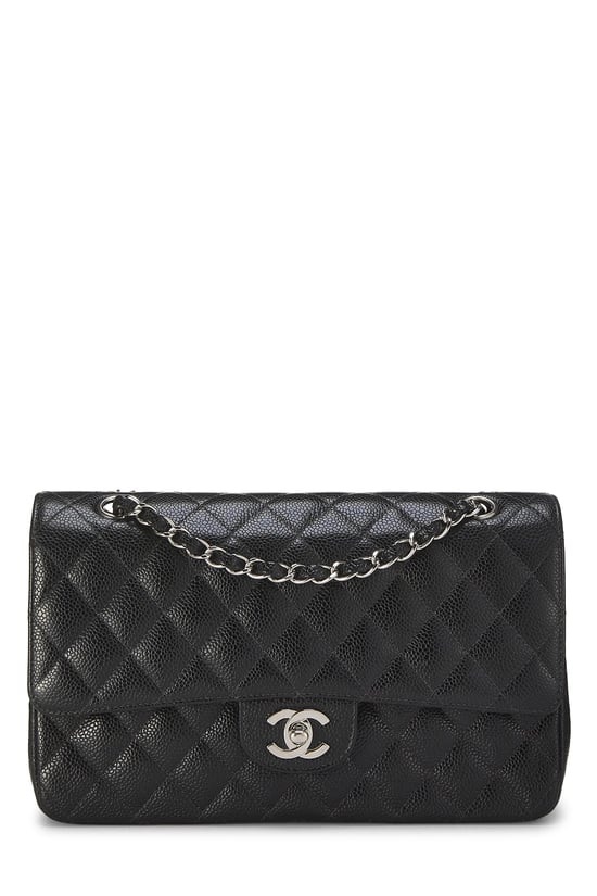 Black Quilted Caviar Classic Double Flap Medium
