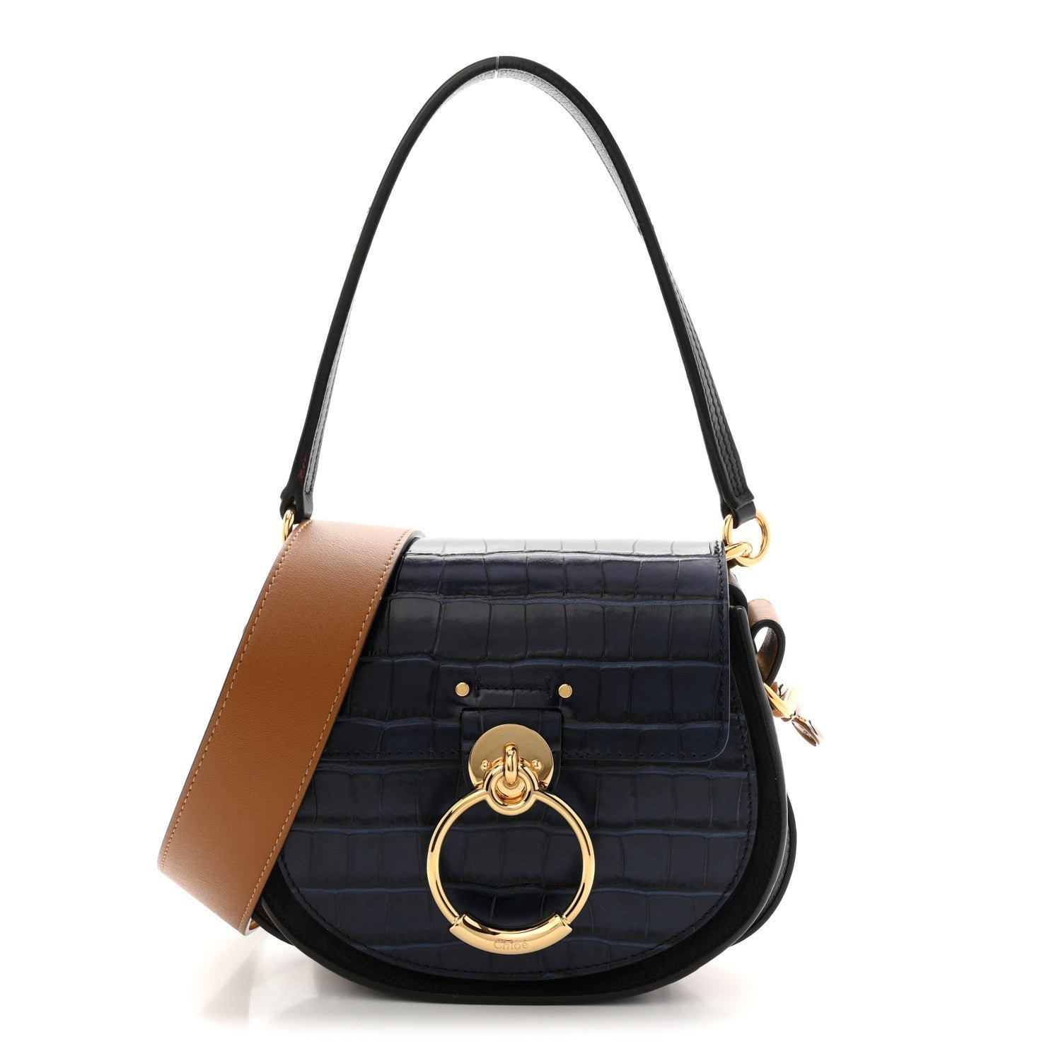 Chloe Calfskin Crocodile Embossed Small Tess Bag Full Blue
