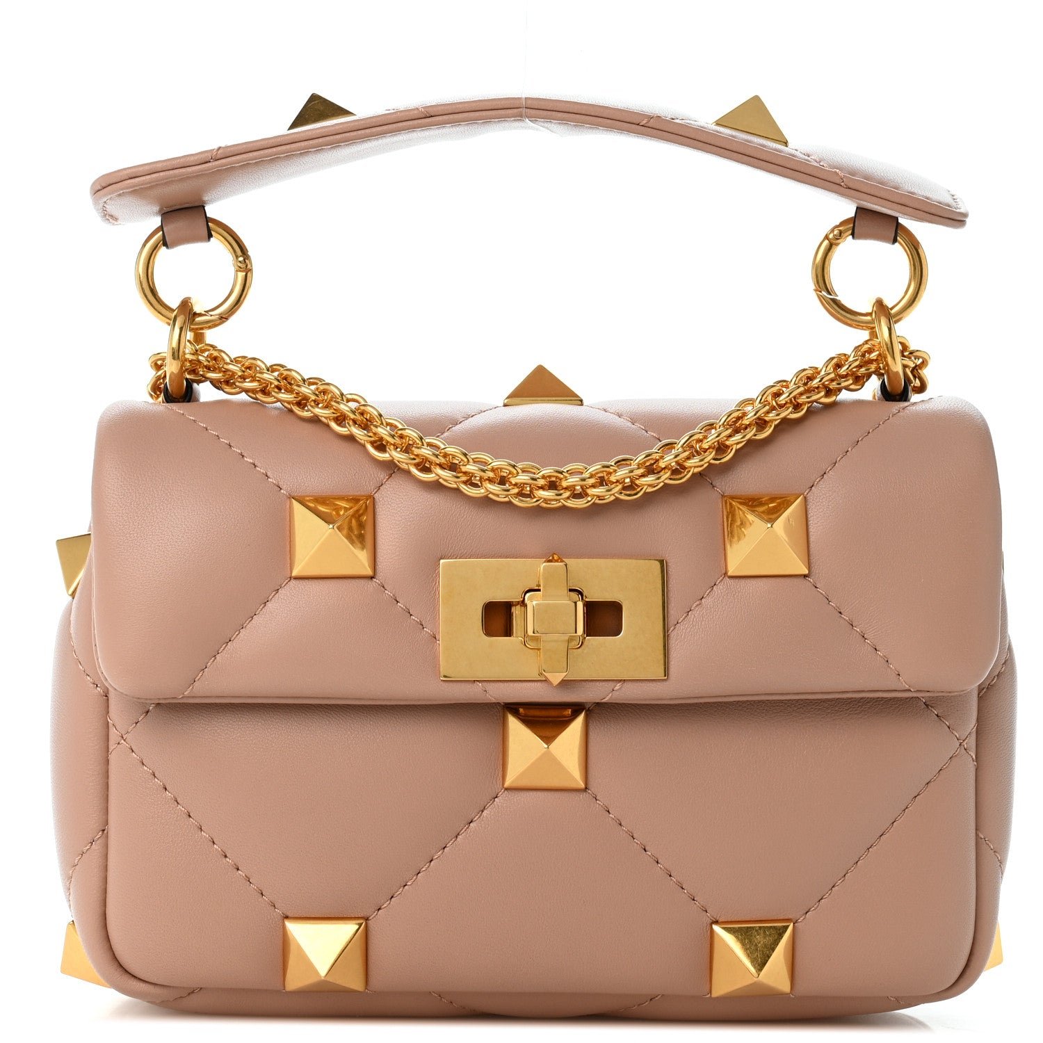 Valentino Garavani Nappa Small Roman Stud Shoulder Bag Rose Cannelle