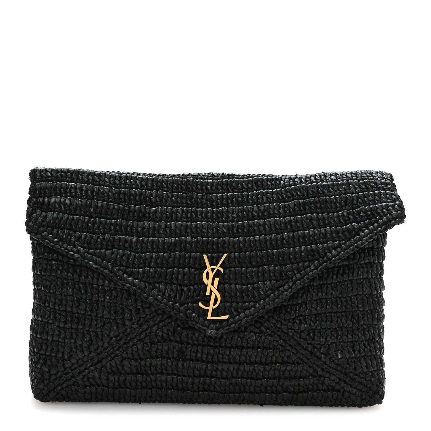 Saint Laurent Raffia Large Cassandre Envelope Pouch Black