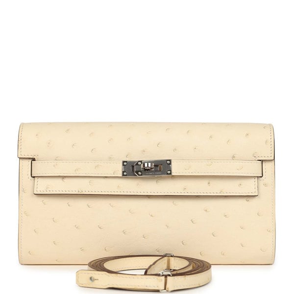 Hermes Hermes Kelly Wallet To Go Gris Nata Ostrich Palladium Hardware