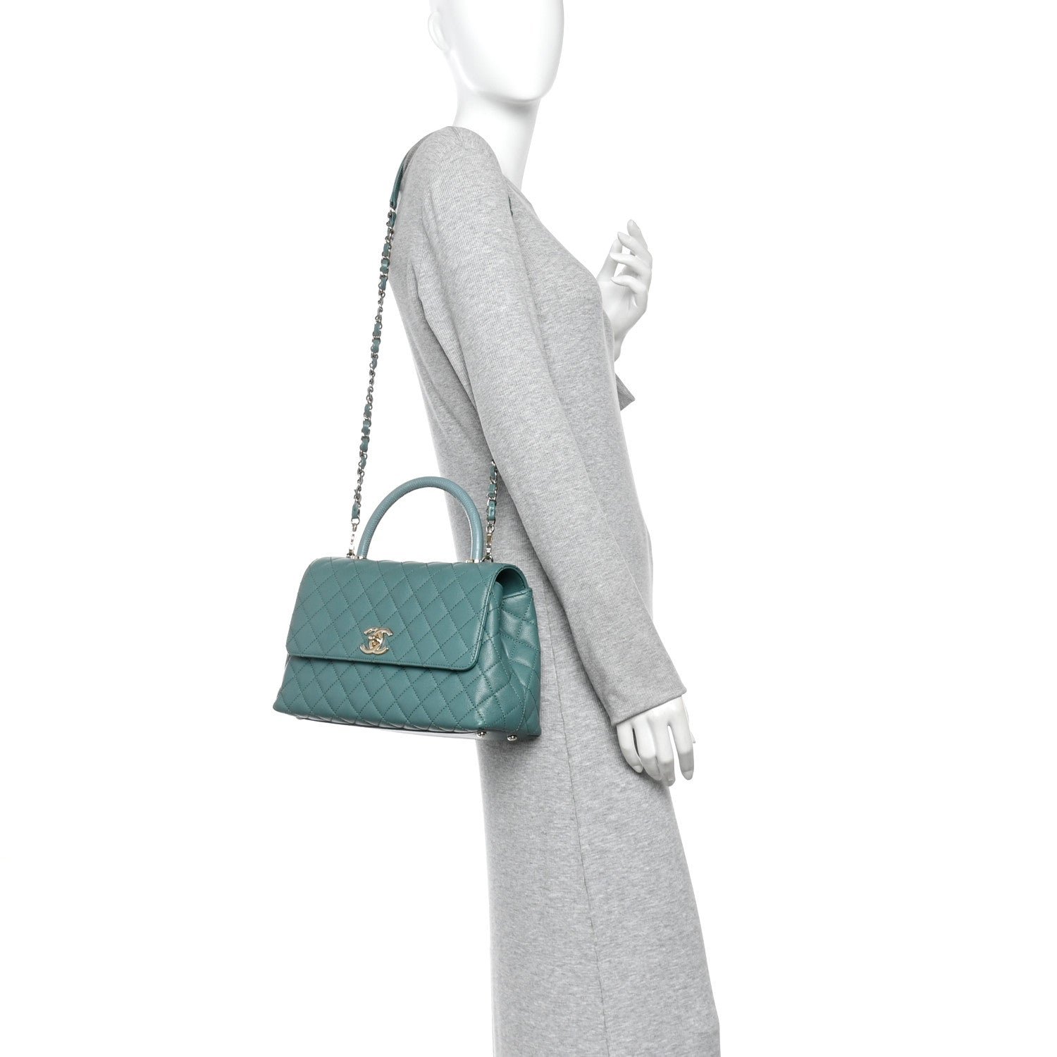 Chanel Caviar Quilted Lizard Embossed Small Coco Handle Flap Green