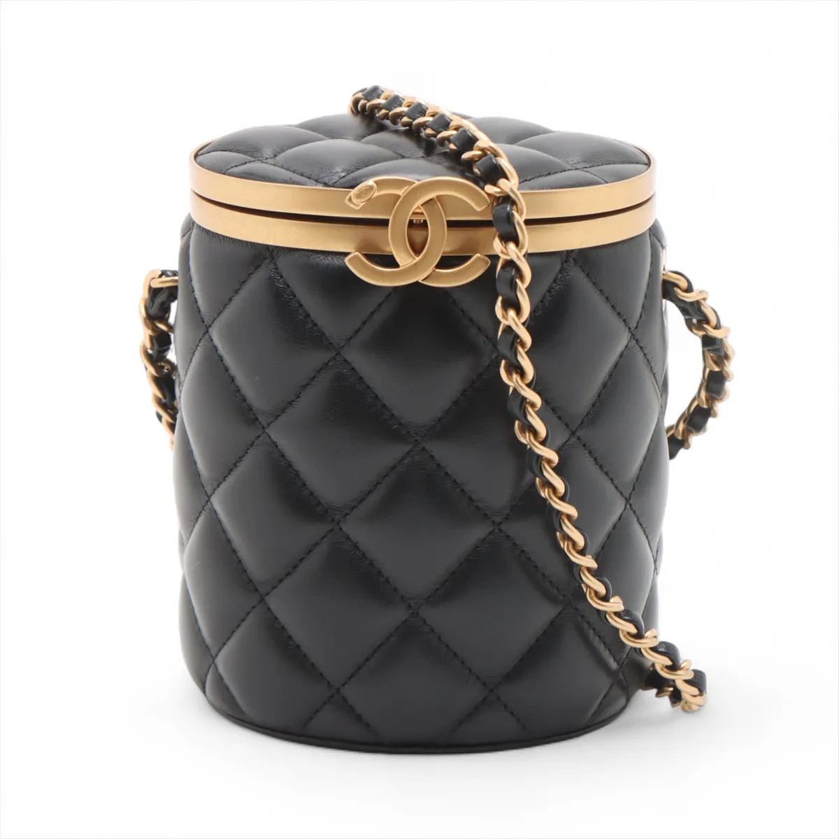 Chanel Matelasse Lambskin Chain Shoulder Bag Vanity Black Gold Metal Fittings ra