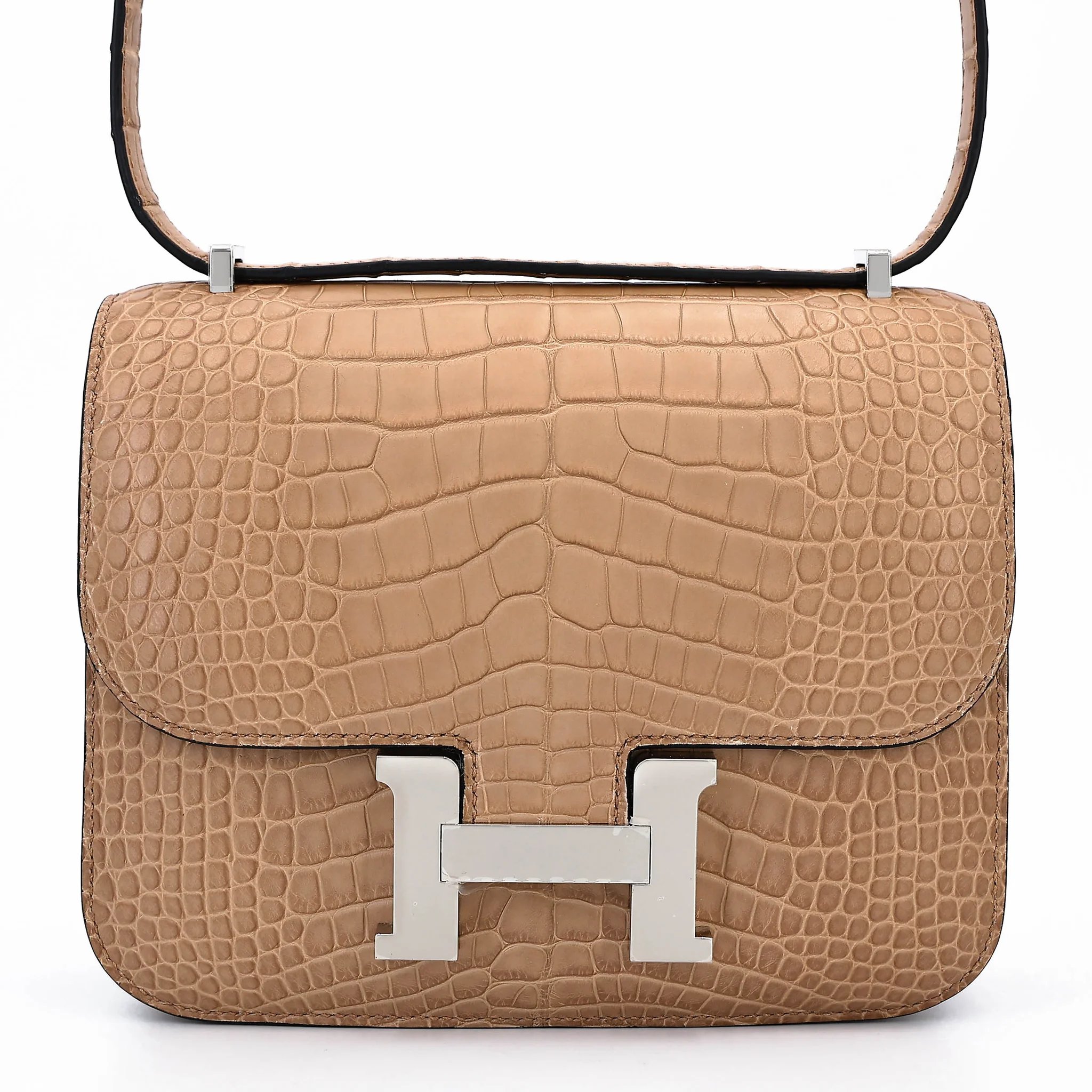Brand New ( Rank N ) HERMÈS Constance Mini Chai (0M) Matte Alligator Palladium hardware G (2026)