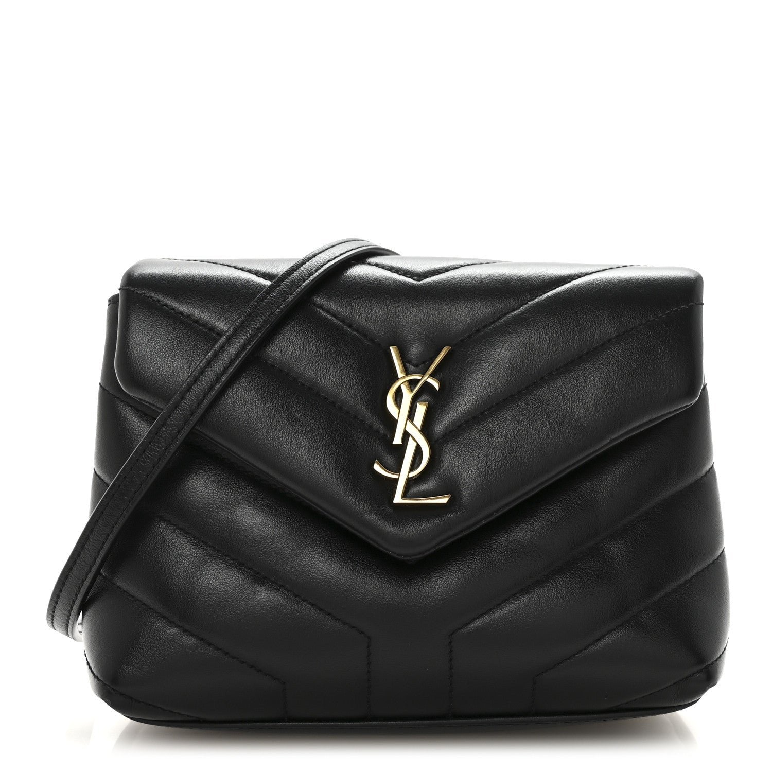 Saint Laurent Calfskin Y Quilted Monogram Toy Loulou Crossbody Bag Black