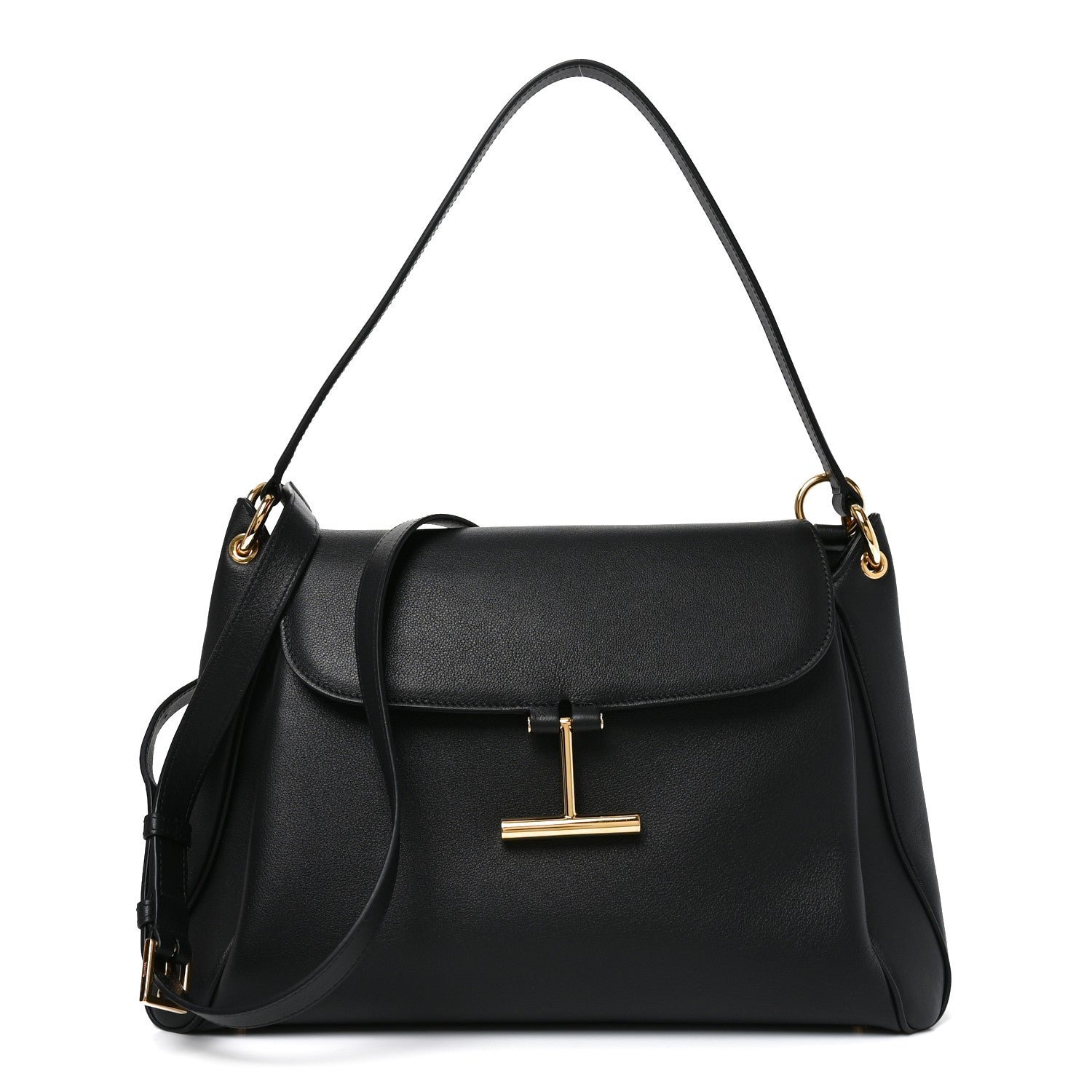 Tom Ford Natural Grain Calfskin Tara Medium Shoulder Bag Black