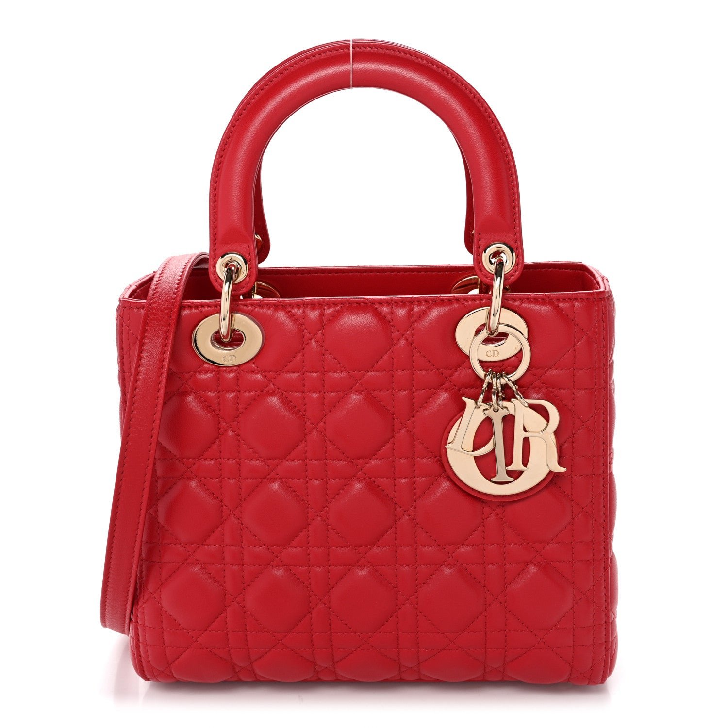 Christian Dior Lambskin Cannage Medium Lady Dior Red