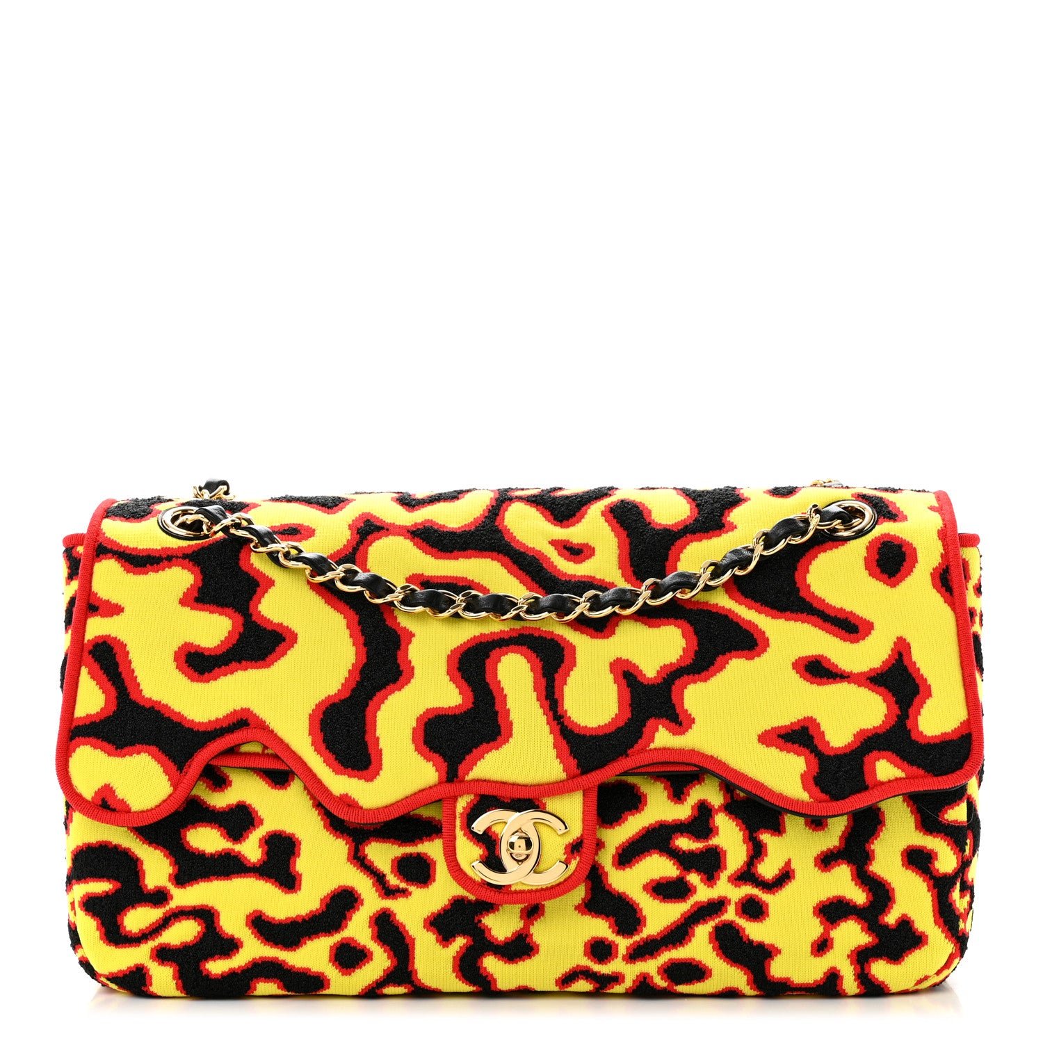 Chanel Mixed Fibers Magma Maxi Flap Yellow Black Red