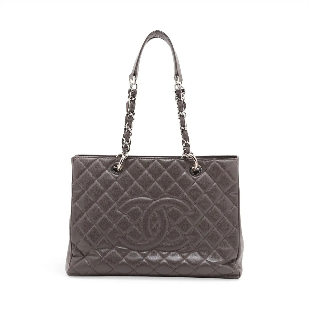 Chanel GST Caviar Skin Chain Tote Bag Gray Silver Metal Fittings 15XXXXXX