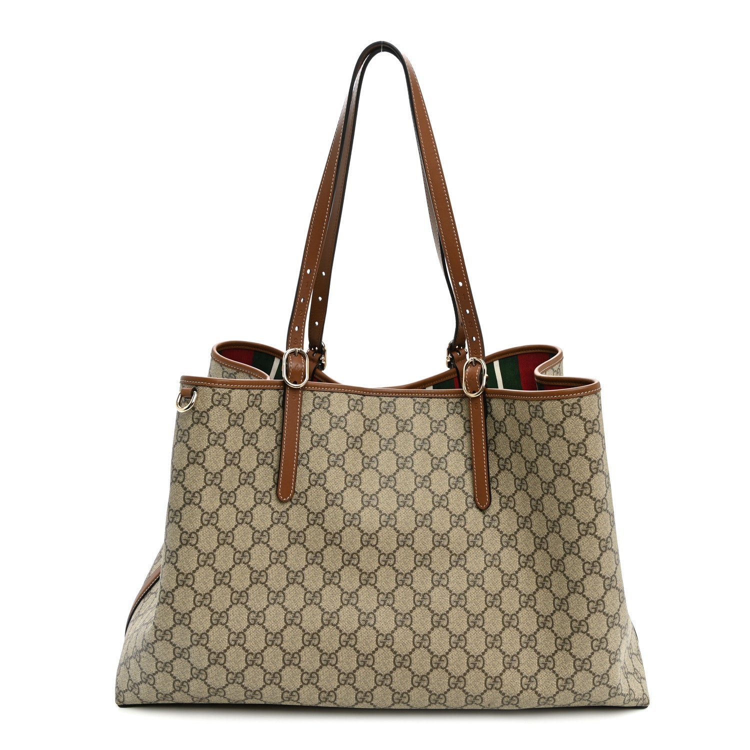 Gucci GG Supreme Monogram Emblem Maxi Tote Bag Beige Dark Brown