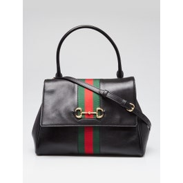 Gucci Black Leather Vintage Web Medium Paparazzo Top Handle Bag