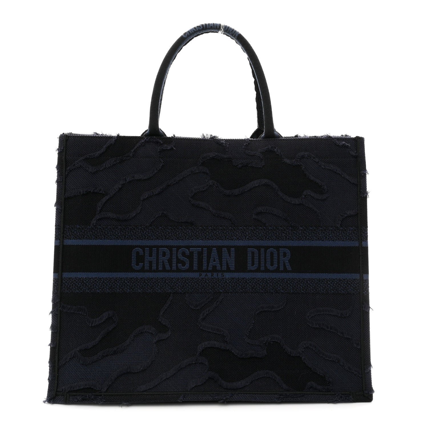 Christian Dior Canvas Embroidered Camouflage Book Tote Blue