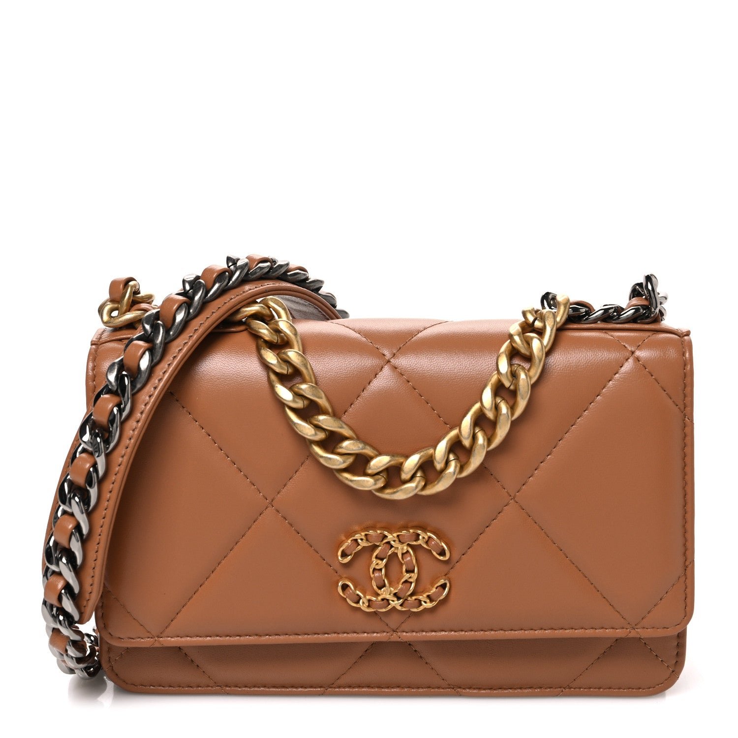 Chanel Lambskin Quilted Chanel 19 Wallet On Chain WOC Brown