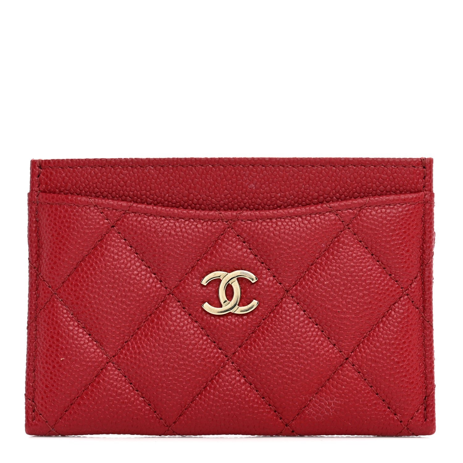 Chanel Caviar Quilted Card Holder Red