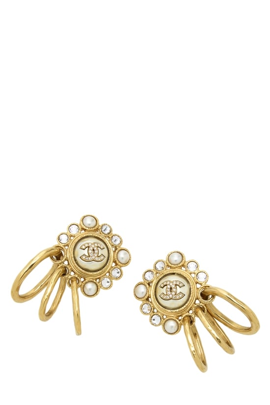 Gold Crystal 'CC' Earrings