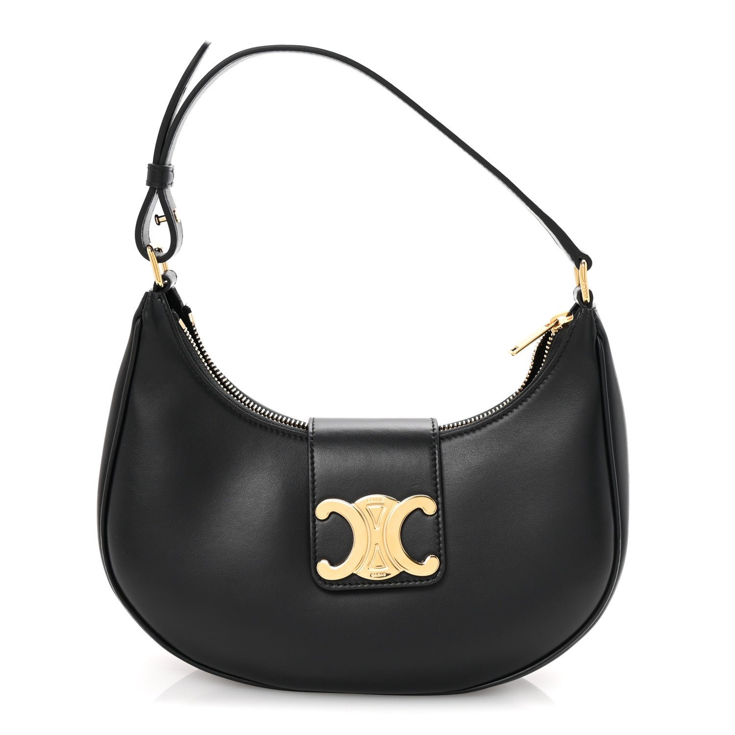 Celine Smooth Calfskin Medium Strap Ava Triomphe Shoulder Bag Black