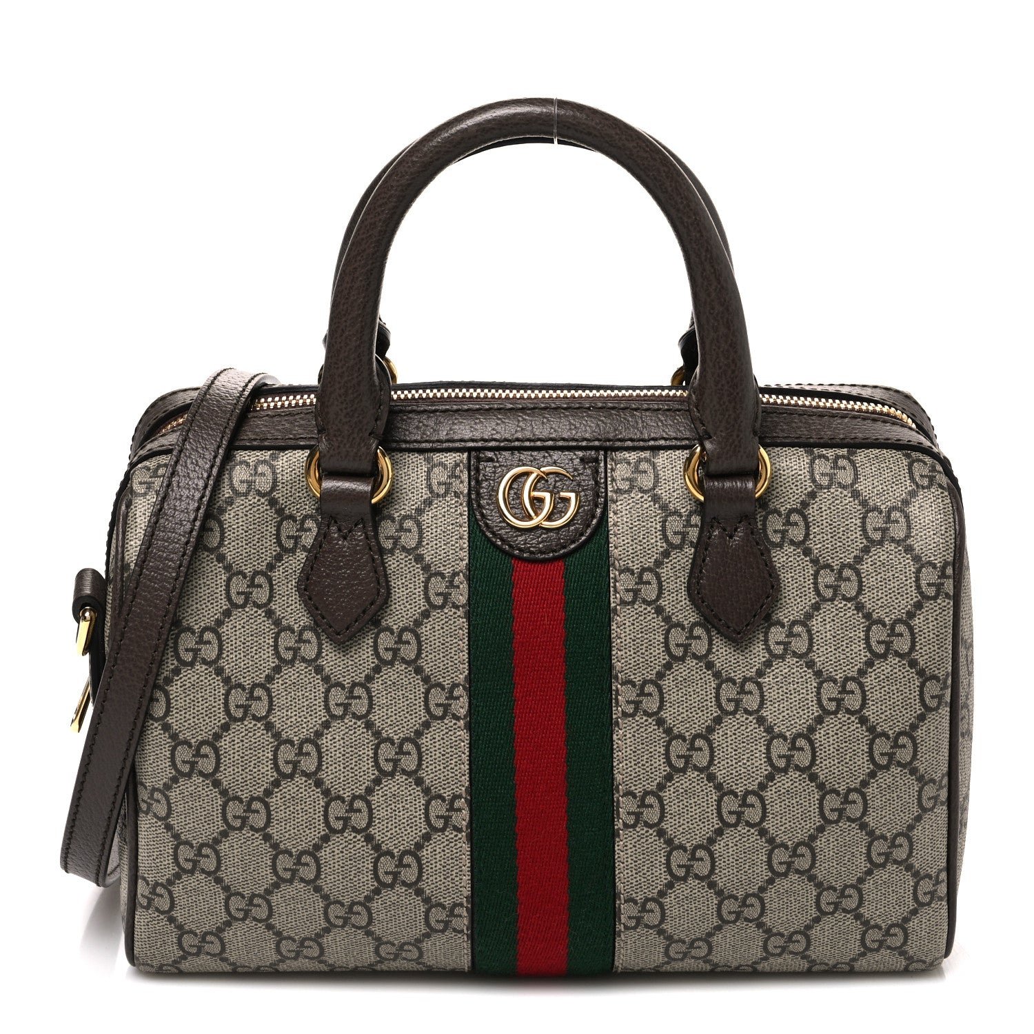 Gucci GG Supreme Monogram Web Small Ophidia Top Handle Bag Beige Ebony