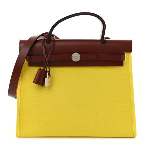 Hermes Vache Hunter Toile Herbag Zip 31 PM Lime Rouge H