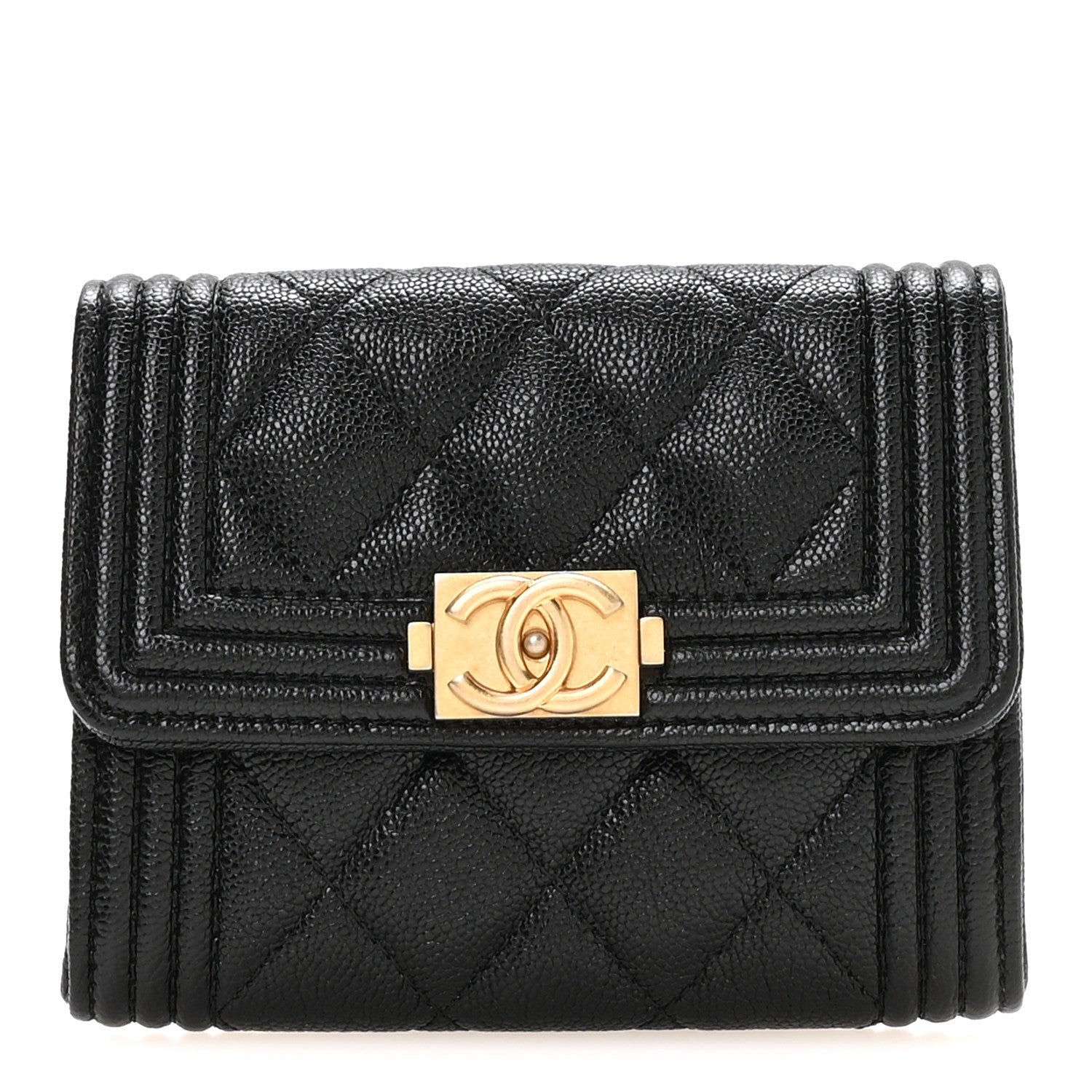 Chanel Caviar Quilted Boy Flap Card Holder Black