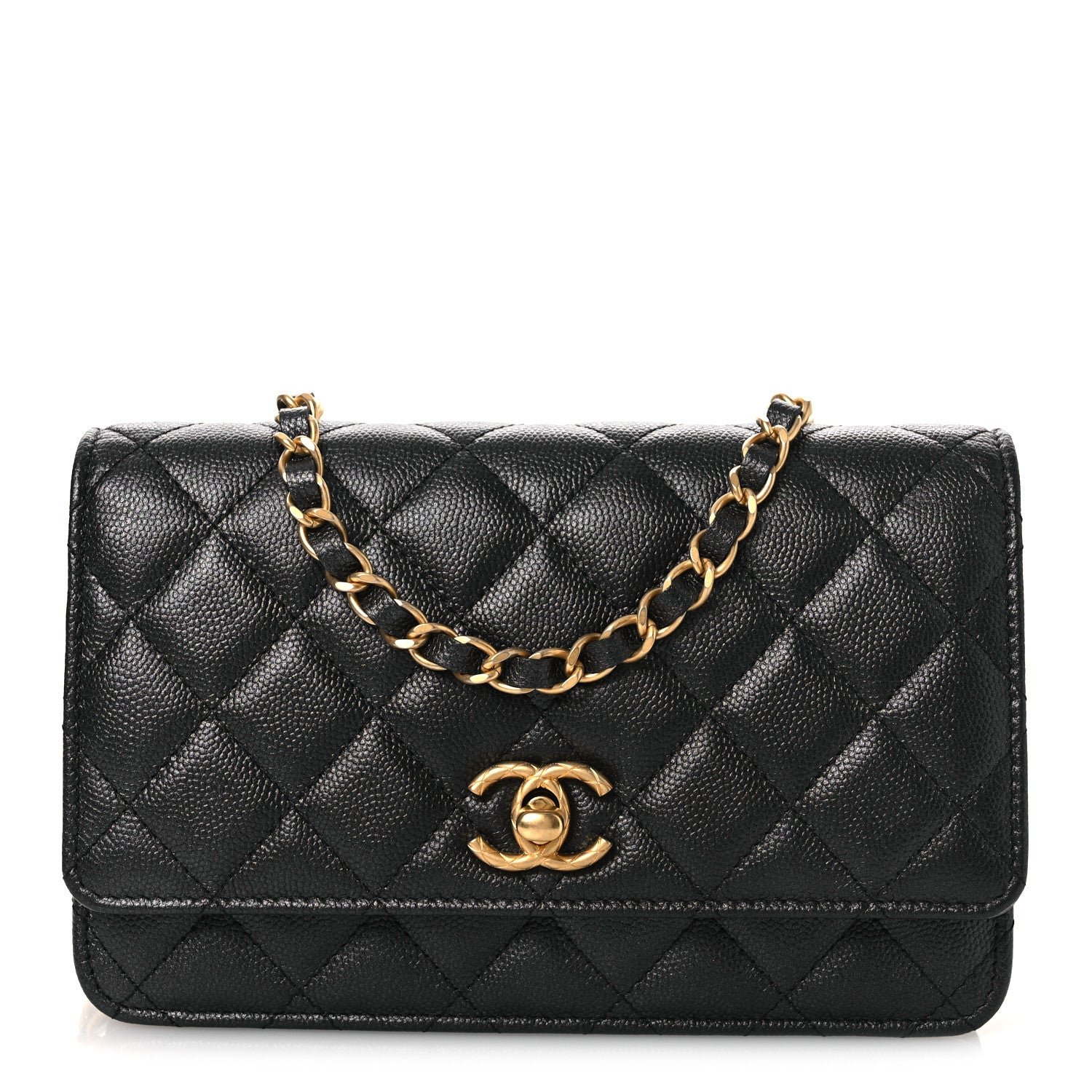 Chanel Pearly Caviar Quilted Fit For You Wallet On Chain WOC Black