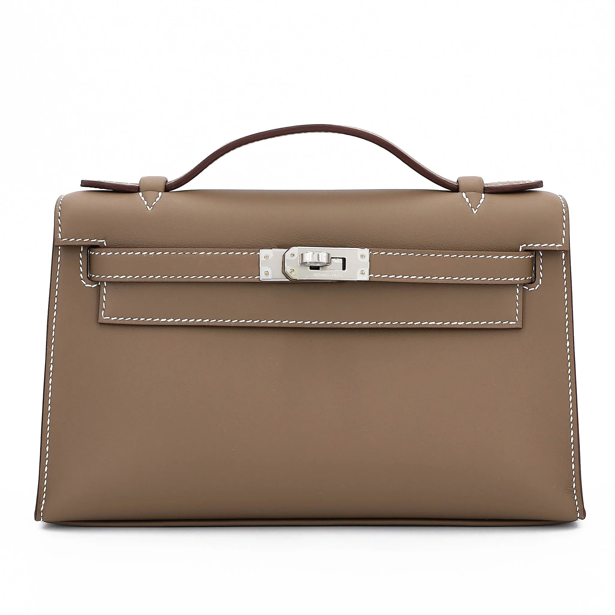 Brand New ( Rank N ) HERMÈS Kelly Pochette Etoupe (18) Swift Palladium hardware G (2026)