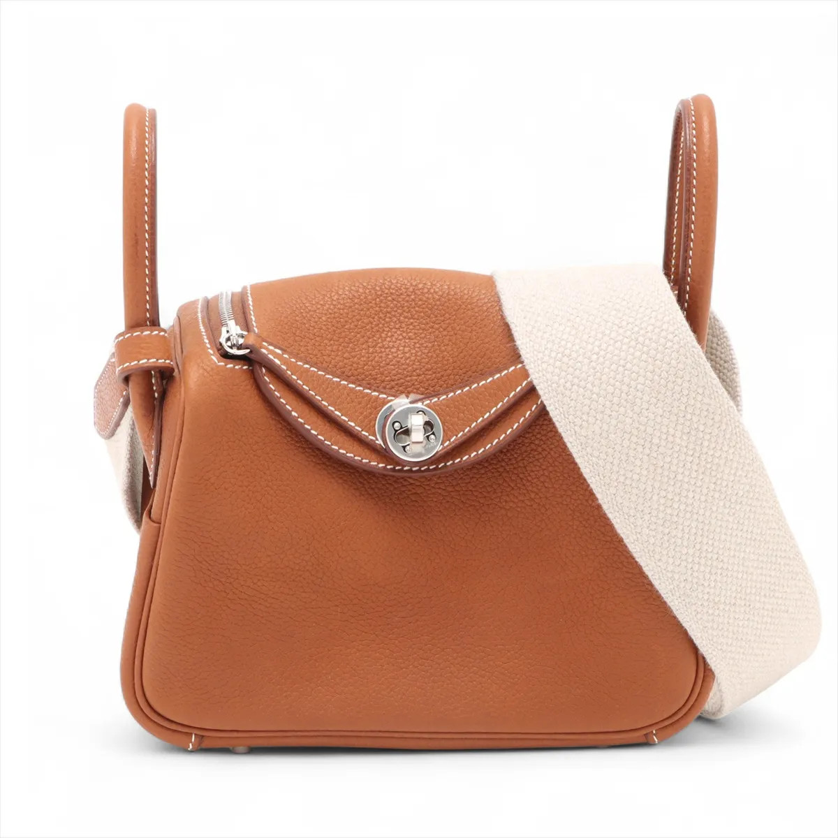 Hermès Lindy mini 20 Barenia Faubourg Fauve Silver Metal Fittings