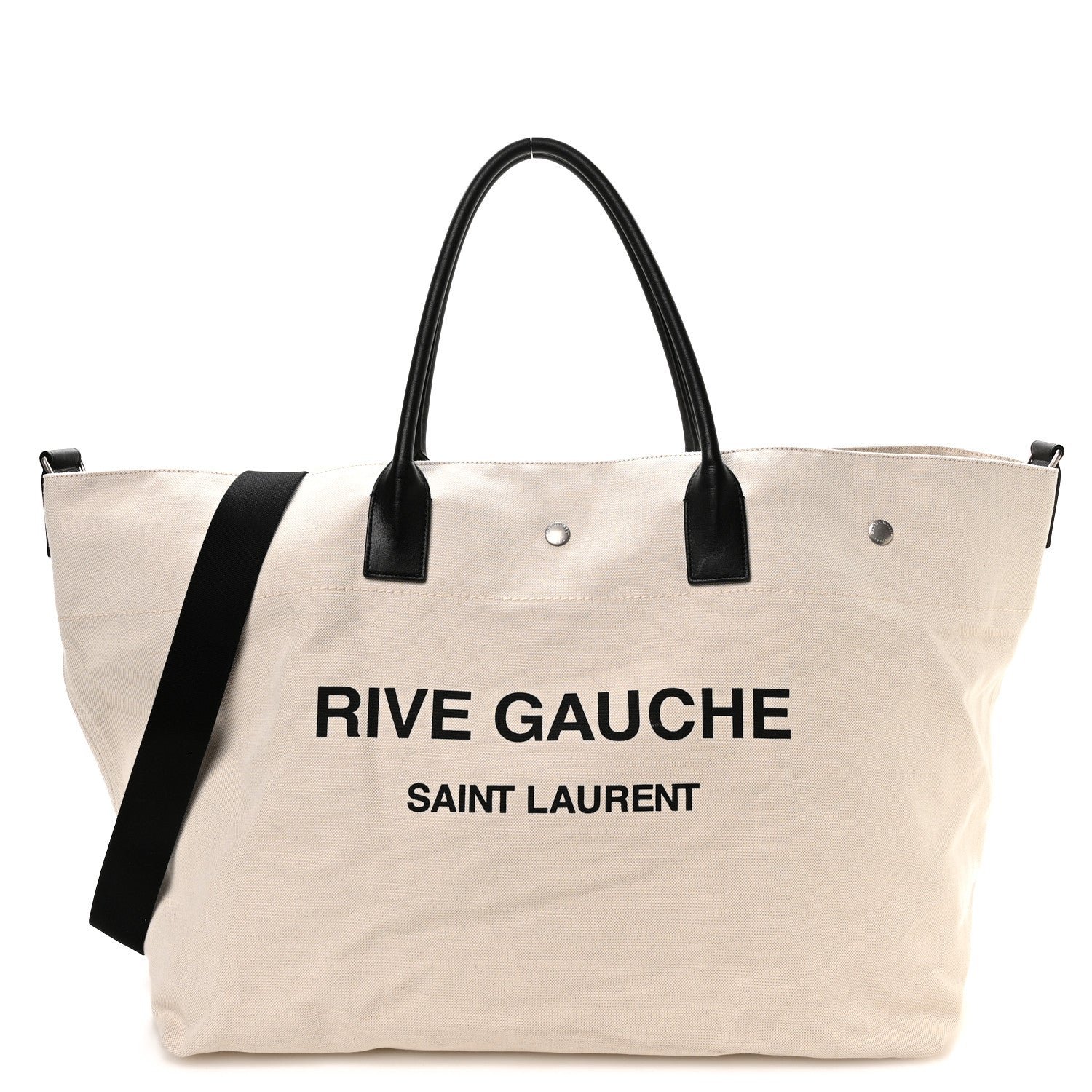 Saint Laurent Linen Calfskin Rive Gauche Maxi Tote  Grege et Noir
