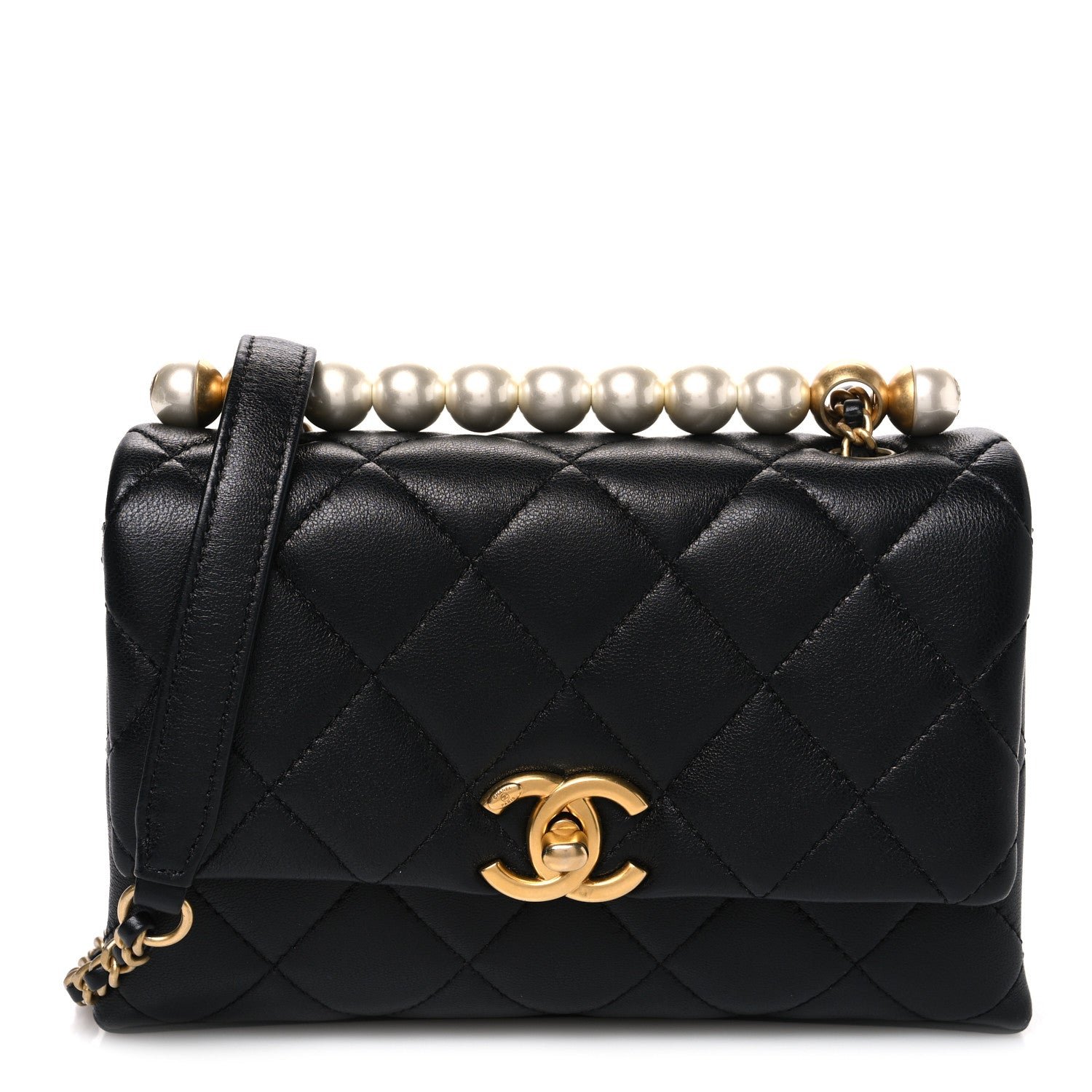 Chanel Lambskin Quilted Chic Pearls Mini Flap Black