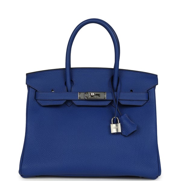 Hermes Pre-owned Hermes Birkin 30 Bleu Royal Togo Palladium Hardware
