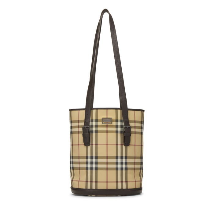 Burberry Beige Vintage Check Coated Canvas Bucket Tote Small