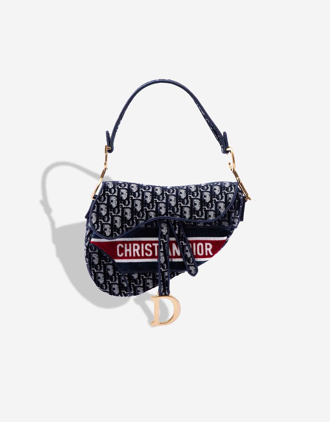 Dior 
		Saddle Medium Velvet / Canvas Blue / Red    