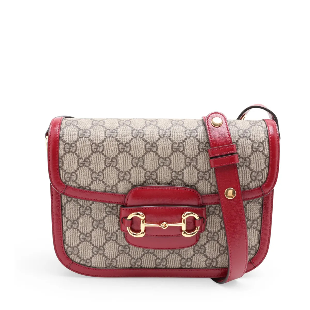 Gucci GG Supreme Horsebit 1955 602204 PVC & leather Shoulder bag Beige x red