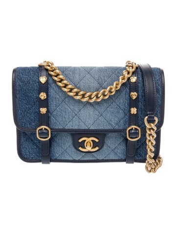 Denim Quilted Messenger Flap Bag